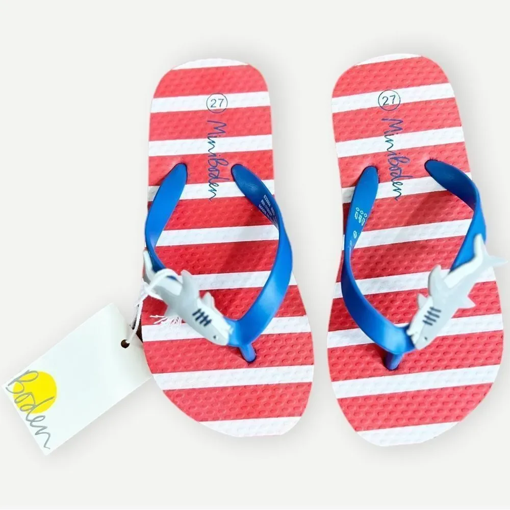 Mini Boden Kids Red Blue Striped Shark Flip Flops Sandals. Toddler 10. NEW.